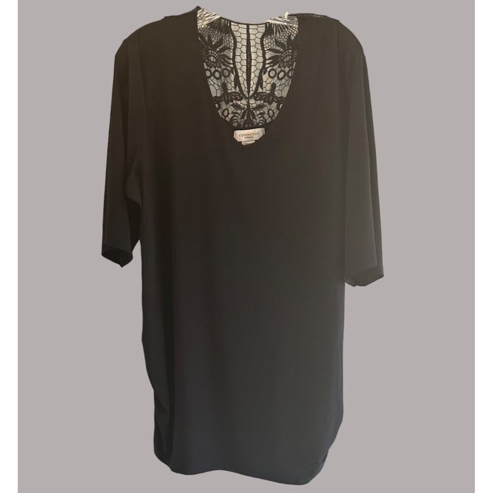 Covington Women's V-Neck Slip On Blouse Back Lace Black Size 2X